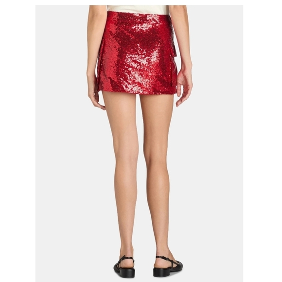 Madden NYC Sequin Red Mini Skirt W Pockets Sz. L - Picture 3 of 9